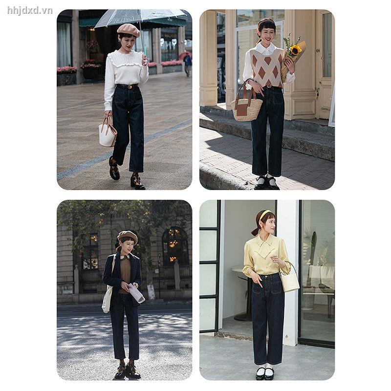 Quần jean dài lưng cao ống rộng mẫu mới phong cách Pháp retro thời trang thu đông mới cho nữ