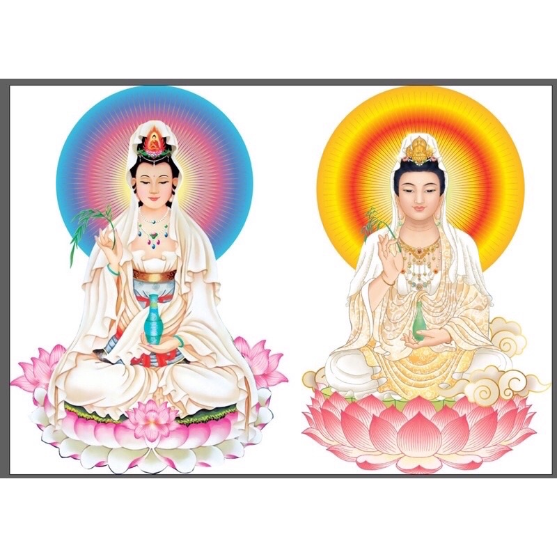 Combo 2  hình Phật Quan Âm cầu bình an, dán xe,nhà cửa kích thước : 6m x 8cm cáng màng kim tuyến lấp lánh, đẹp sắc nét.