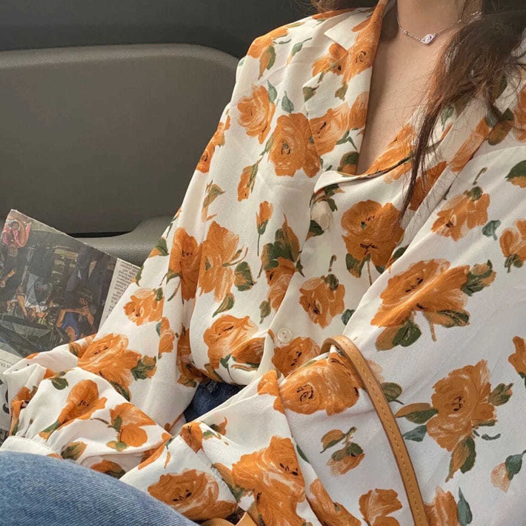 Áo Sơ Mi Nữ ♥️ Tay Dài Hoa Tiết Hoa Hồng Retro Chiffon From Rộng Hàn Quốc - Store 99 | BigBuy360 - bigbuy360.vn