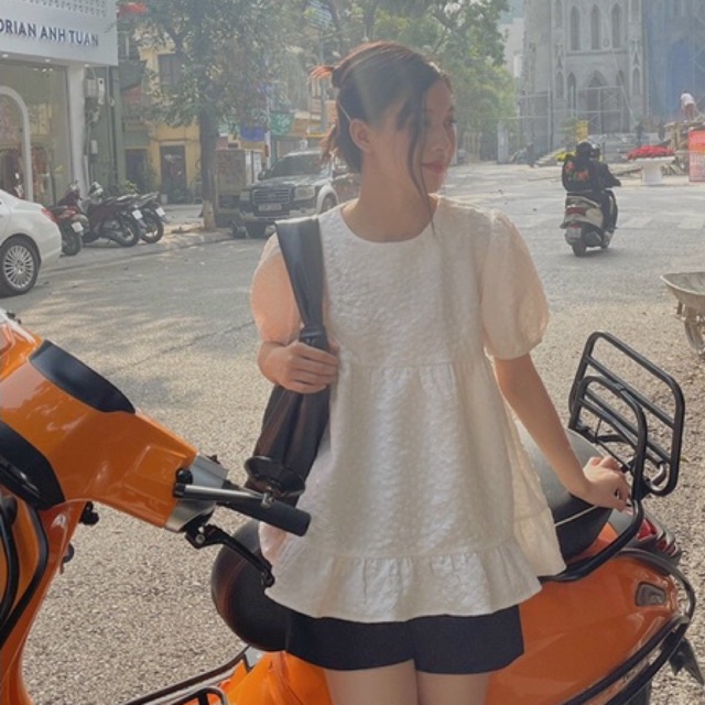 áo babydoll hai tầng vải gấm hoa nổi TKA299 LOLLIE STUDIO