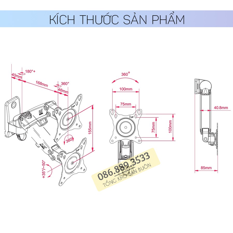 Giá treo màn hình máy tính North Bayou NB F120 17 - 27 inch - Tay treo màn hình có thể nâng lên hạ xuống được