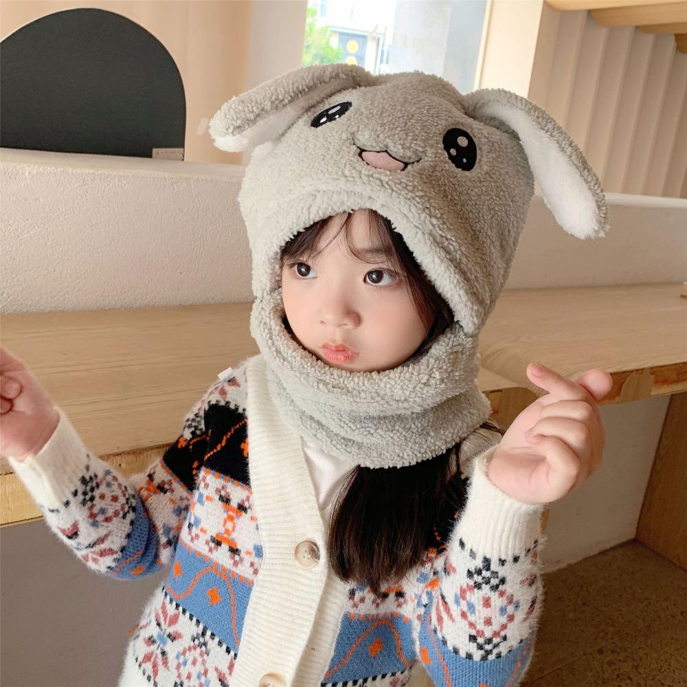 MIHAN1 Set Mũ Len Kèm Khăn Choàng Cổ Họa Tiết Hoạt Hình Dễ Thương Ấm Áp