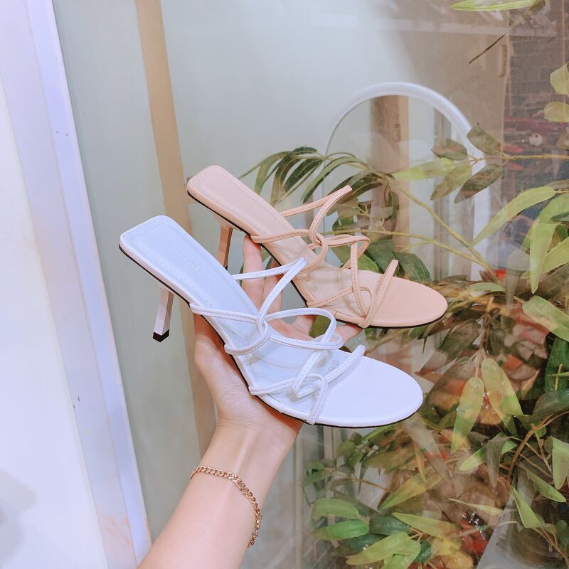 Guốc mũi tròn quai đan dây mảnh gót nhọn 7p [Ảnh tự chụp]