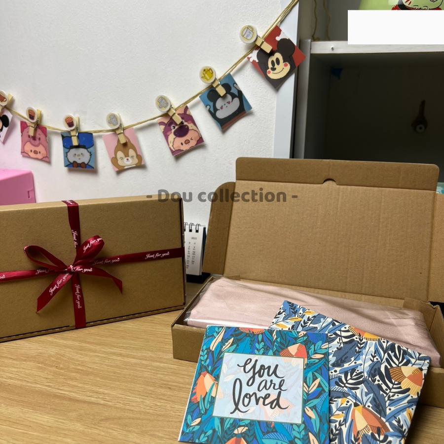 [NowShip2h] Hộp quà Kraft Vintage đựng quà tặng Khăn len và lụa đính nơ ruy băng dễ thương