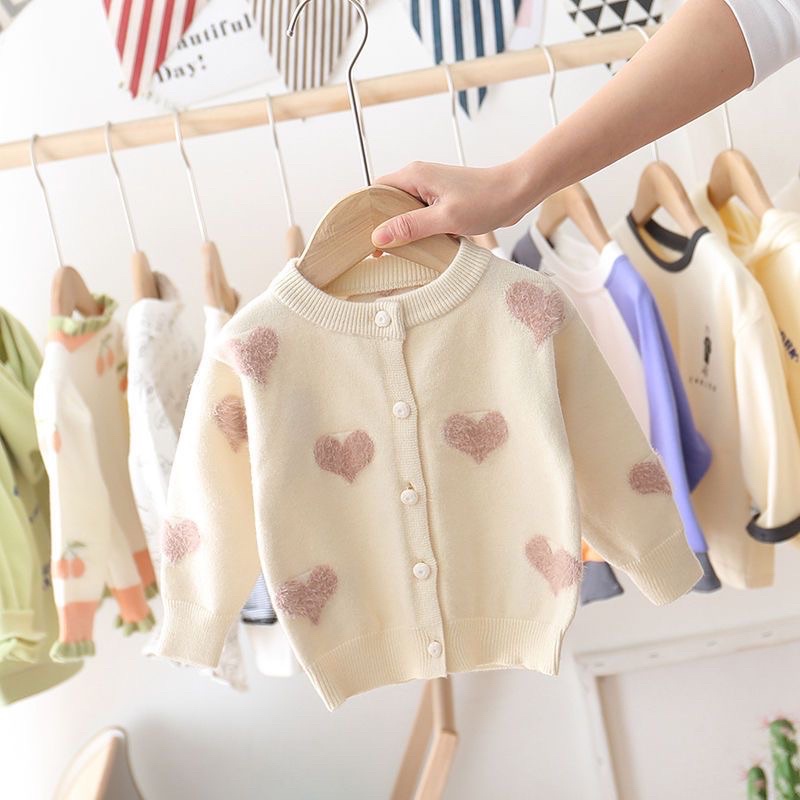 Áo khoác cardigan tay dài họa tiết trái tim đáng yêu cho bé gái