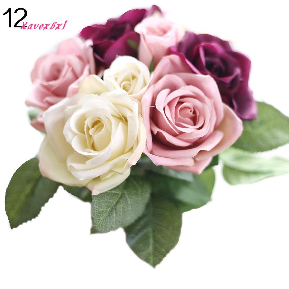 1 Bó 9 Bông Hoa Hồng Giả Trang Trí Tiệc Cưới