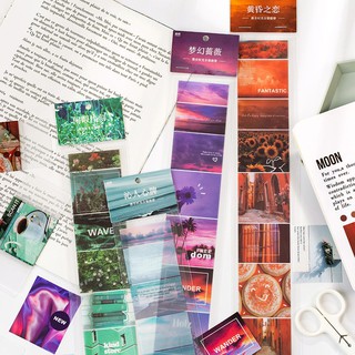 Sticker aesthetics, nhãn dán vintage cổ điển phong cảnh hoa lá, hình ảnh bầu trời màu sắc trang trí DIY, nhật ký, sổ tay