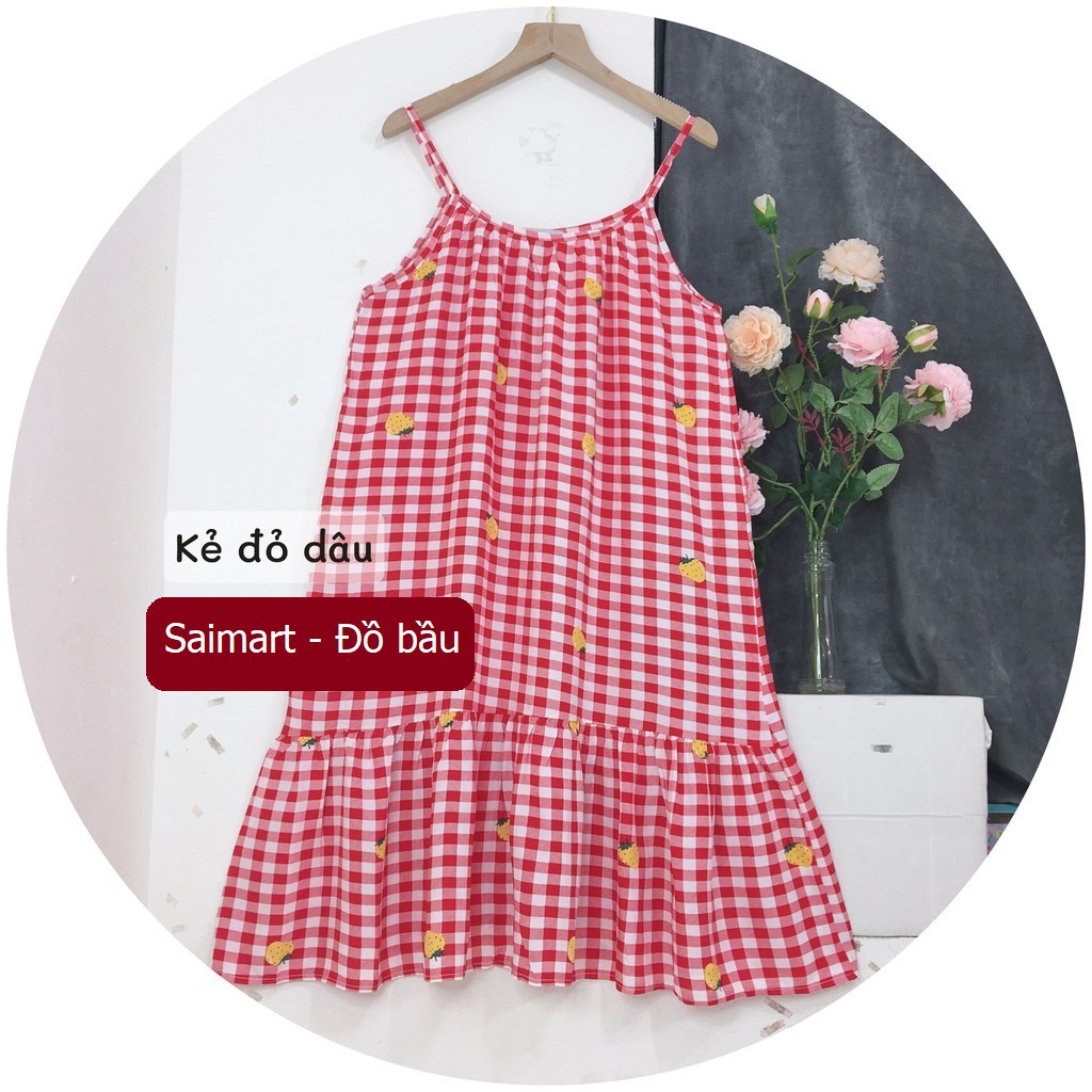 Váy Lanh Bầu - 2 dây - chất lanh lụa hàng loại 1 - mềm nhẹ mát - Hình họa tiết dễ thương