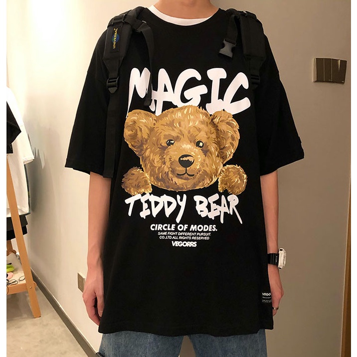 Áo thun phông nam form rộng Familylove - Mẫu áo thun nam tay lỡ Gấu Magic Teddy Bear chất Cotton 100% cao cấp