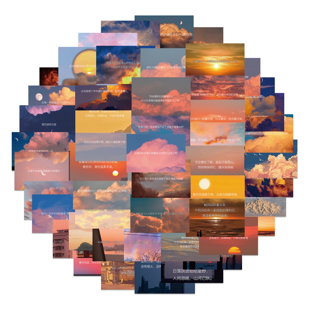 Set 55/25/10 Miếng Dán Trang Trí Laptop/Vali/Tủ Lạnh Hình Hoàng Hôn Dễ Thương