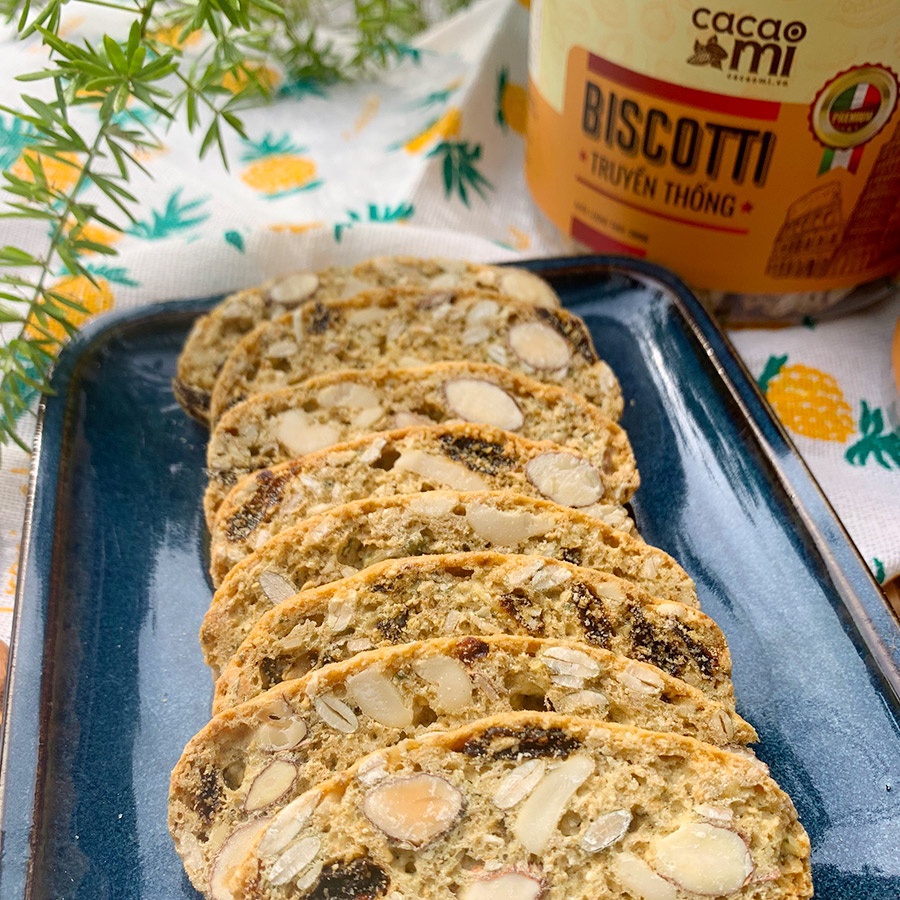 Bánh Biscotti nguyên cám vị truyền thống CACAOMI siêu hạt dinh dưỡng, hỗ trợ ăn vặt giảm cân, ăn kiêng healthy hộp 200g