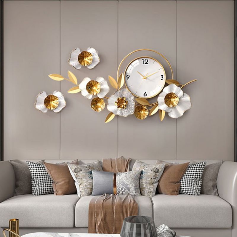 0Đồng Hồ Treo Tường Trang Trí Decor DK112 hoa mai vàng cỡ lớn 3d kim trôi