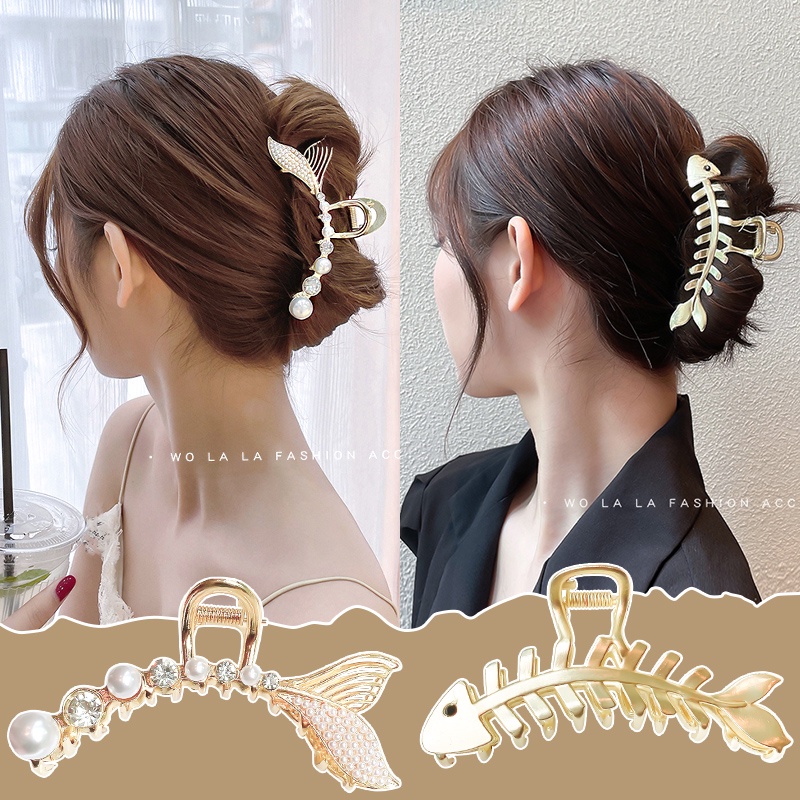 Kẹp Tóc Đuôi Cá Đính Ngọc Trai Cỡ Lớn Kiểu Hàn Quốc Mùa Hè Mới 2021
