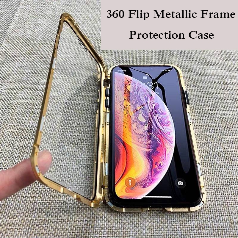 Ốp điện thoại có nam châm bảo vệ toàn diện 360 độ trước sau kính cường lực cho IPhone XS Max X XR