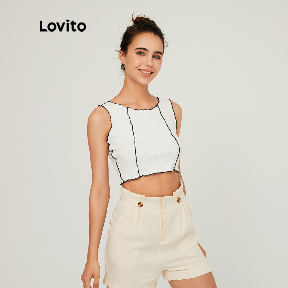 Áo Croptop Lovito Dáng Ôm Cổ Tròn Trơn Hợp Xu Hướng L03108 (Màu Trắng) | BigBuy360 - bigbuy360.vn