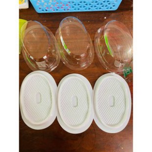 Combo 100 Hộp nhựa oval mini đế trắng dùng đựng bánh bông lan, bánh mì; kích thước: lọt lòng 12 x 7 x 5cm