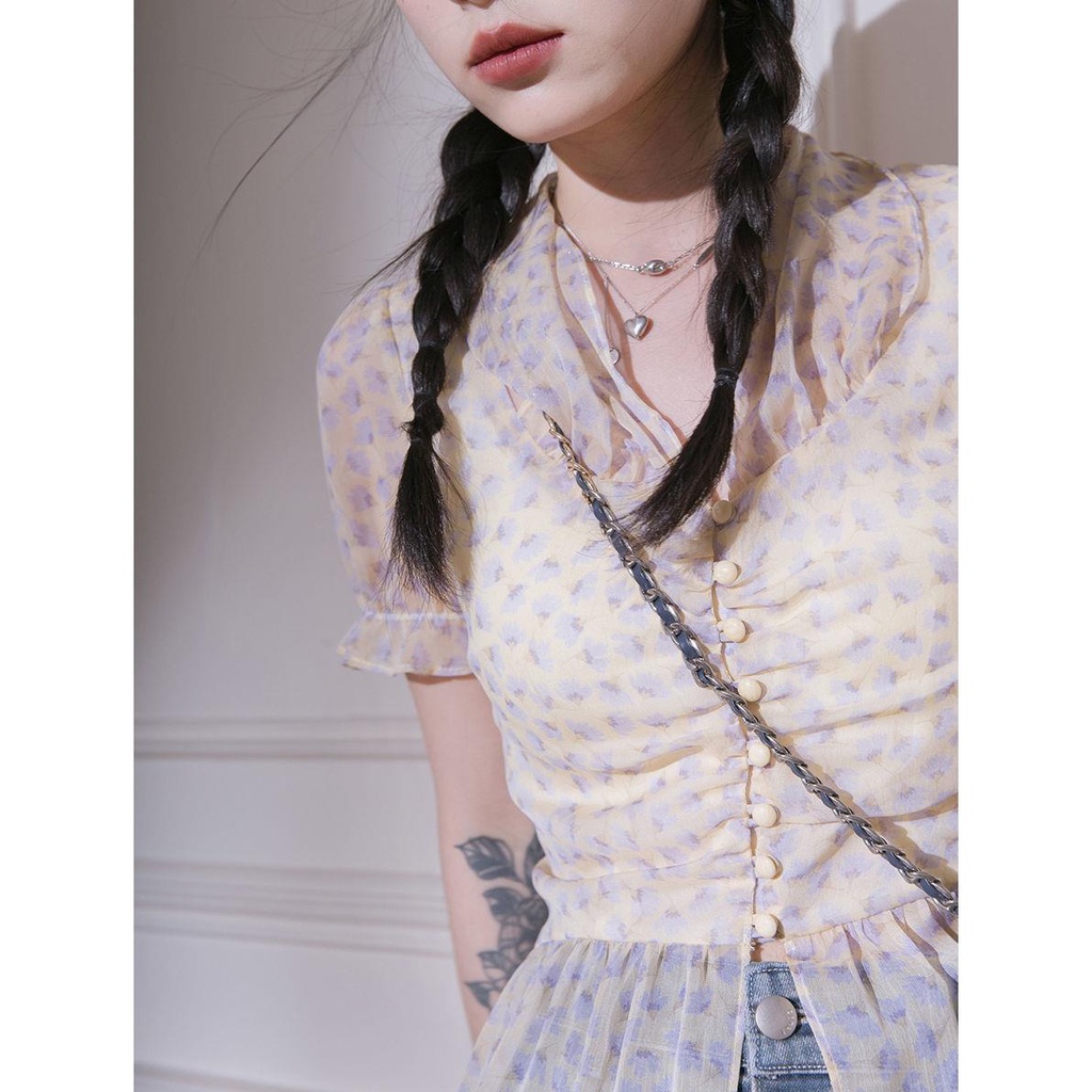 Áo Sơ Mi Chiffon Dáng Dài Họa Tiết Hoa Phong Cách Pháp Màu Trong Suốt Thời Trang Mùa Hè Dành Cho Nữ 2022