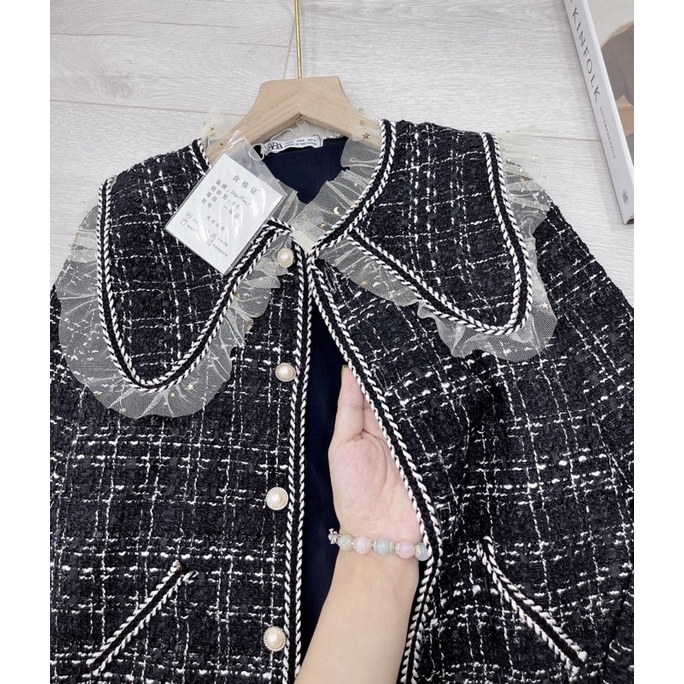 [ 𝐅𝐑𝐄𝐄 𝐒𝐇𝐈𝐏 ]  ÁO DẠ CARO VIỀN BÈO CÚC NGỌC CỔ PITER