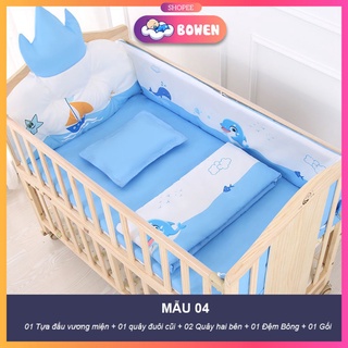 Đệm Quây Cũi Cho Bé Trọn Bộ, Quây Nôi Cho Bé Chất Vải Thoáng Mát Thiết Kế Đáng Yêu Kích Thước 116x68