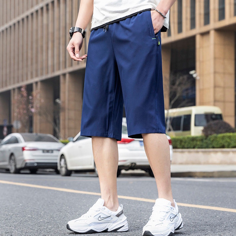 Quần Short Thể Thao Ống Rộng Màu Sắc Trơn Nhanh Khô Có Túi Khóa Kéo Thời Trang Mùa Hè Dành Cho Nam