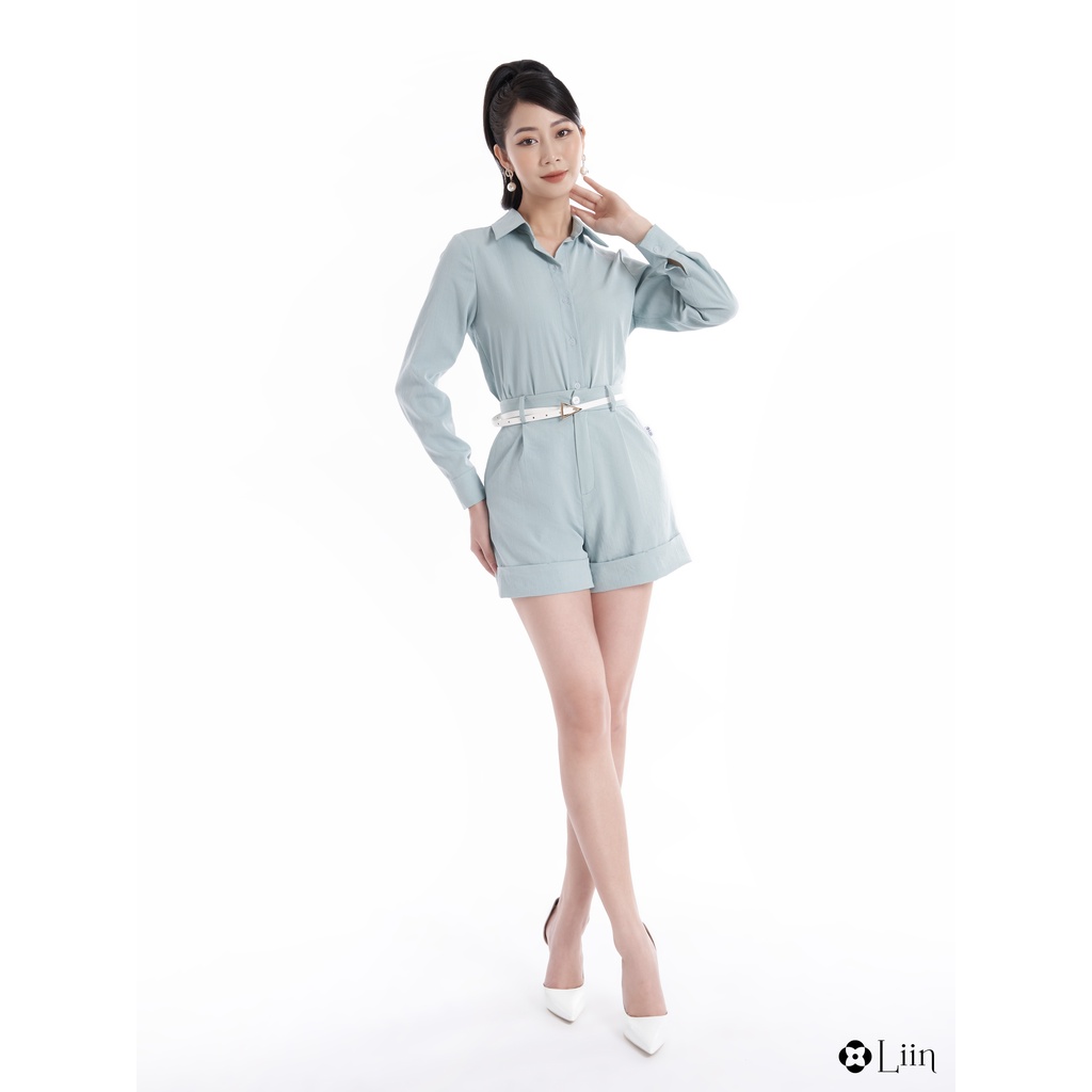 Set đồ bộ linbi chất vải đũi xanh mint kết hợp áo sơ mi và quần short thanh lịch liin clothing SC0361