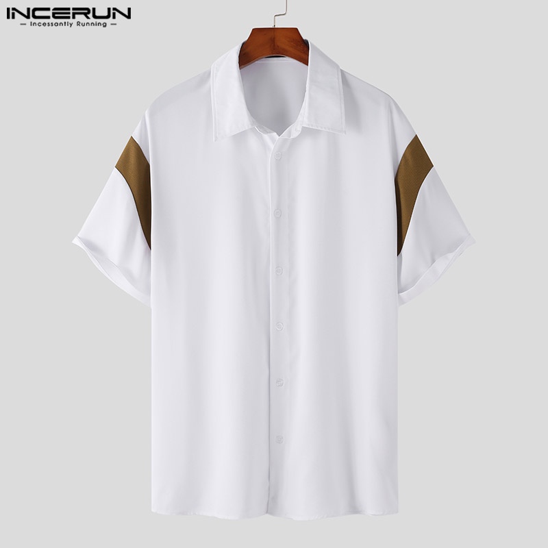 Áo sơ mi INCERUN tay lửng màu trơn phong cách Hàn Quốc cho nam