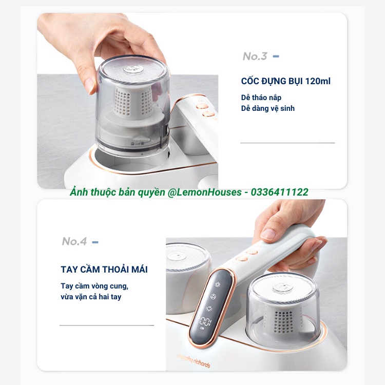 Máy hút bụi ga giường nệm Morphyrichards loại bỏ hiệu quả các chất gây dị ứng, khử trùng bằng tia UV