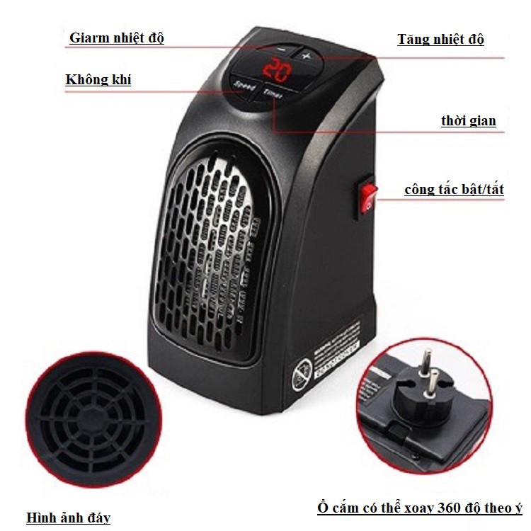 Quạt sưởi/Đèn sưởi cầm tay handy heater 400W -Máy sưởi ấm có hẹn giờ thông minh -senvangshop