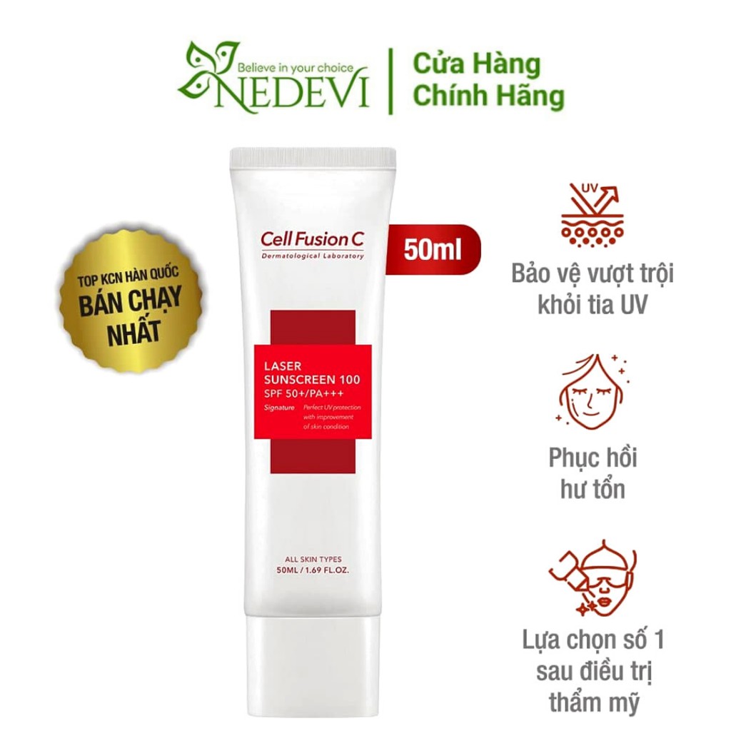 Kem Chống Nắng Cell Fusion C Laser Sunscreen 100 SPF50+/PA+++ Dành Cho Mọi Loại Da - NEDEVI Chính Hãng