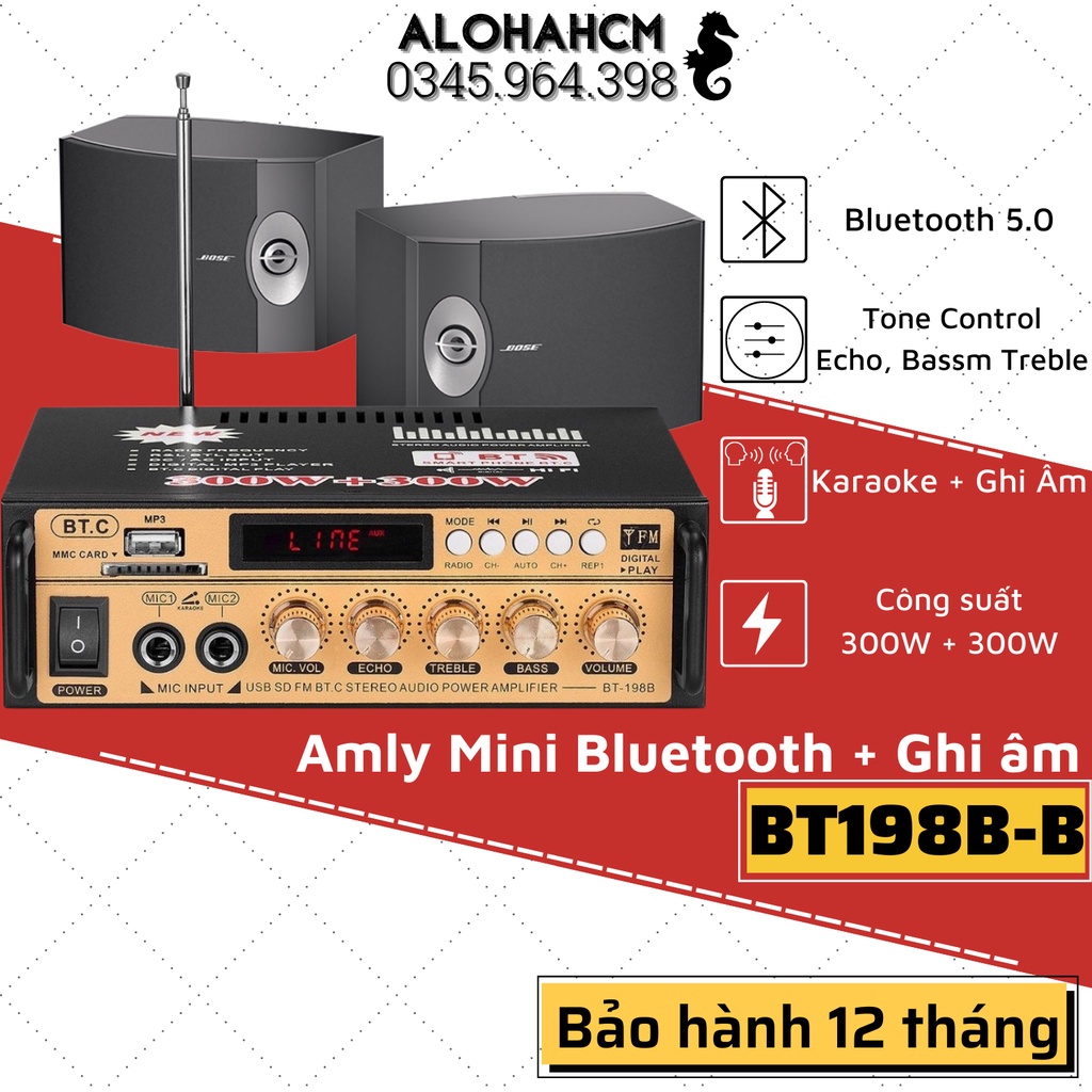 Amply Mini Bluetooth Karaoke BT-298A, Ampli KENTIGER và BT198B-B + Ghi Âm, Âm ly Karaoke Công Suất Lớn
