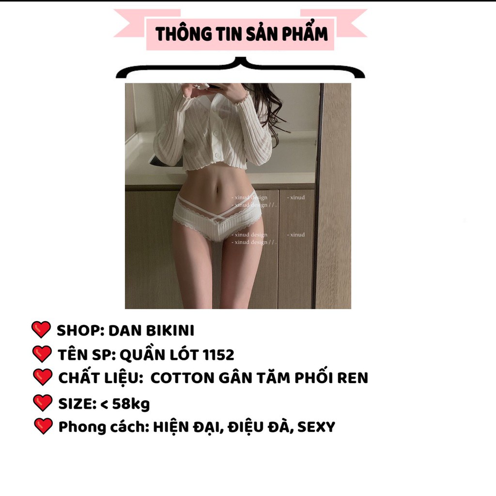 Quần Lót Nữ Cotton viền ren Sexy gân tăm 2 dây đan chéo quyến rũ mẫu 1152