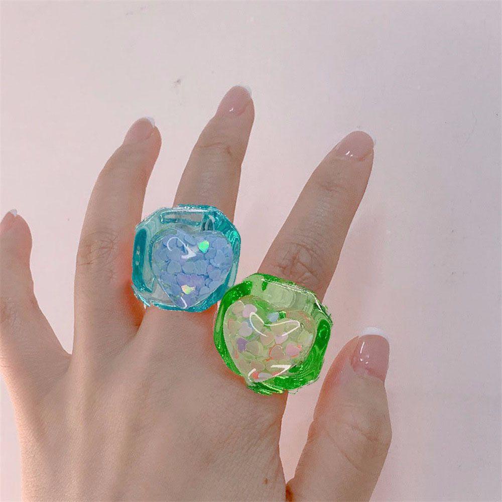 Nhẫn Nhựa Acrylic Trong Suốt Đính Kim Sa Lấp Lánh Thời Trang Cho Nữ