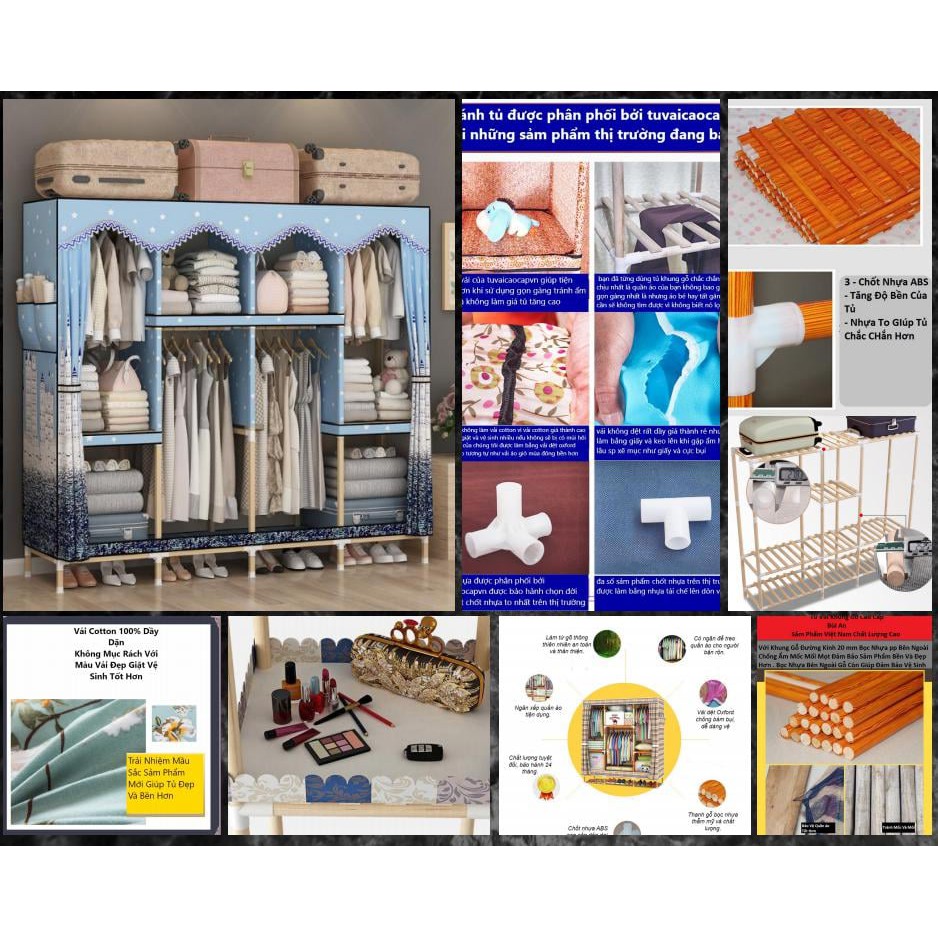 Tủ Vải Khung gỗ bọc 4 buồng 8 ngăn cao cấp Bảo Hành 12 Tháng