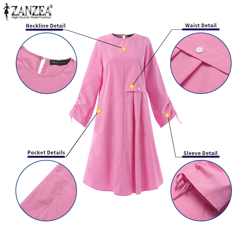 Zanzea Vintage Solid Color Áo dài tay trên cho phụ nữ Hồi giáo