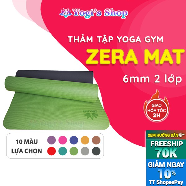 Thảm Tập Yoga GYM Zera Mat TPE 6mm 2 Lớp Kèm Túi & Dây Cột 10 Màu Lựa Chọn thumbnail