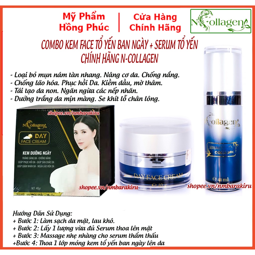 COMBO KEM FACE TỔ YẾN NGÀY + SERUM TỔ YẾN N'COLLAGEN - Đánh bay nám, tàn nhang, mụn, nâng cơ mặt, Chống nắng