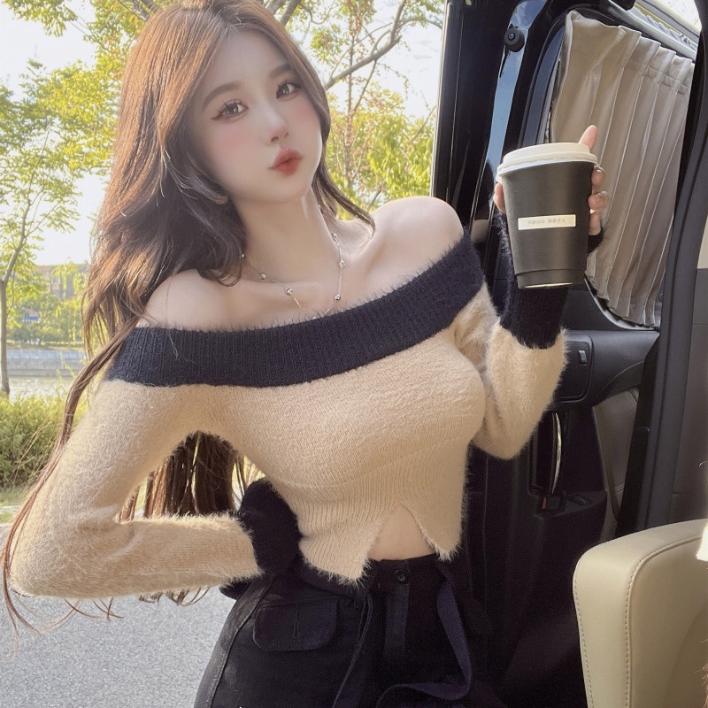 Áo Dệt Kim Tay Dài Trễ Vai Thiết Kế Ôm Sát Hợp Thời Trang