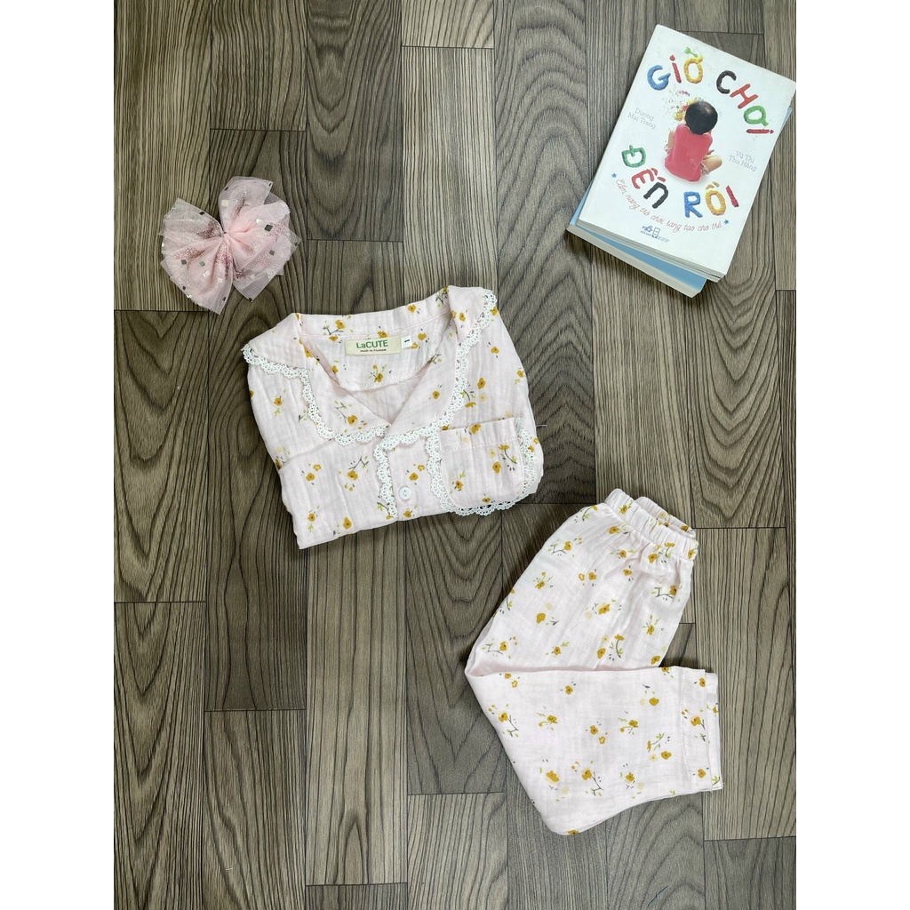 Bộ pijama dài tay chất muslin cho bé gái từ 1-5 tuổi