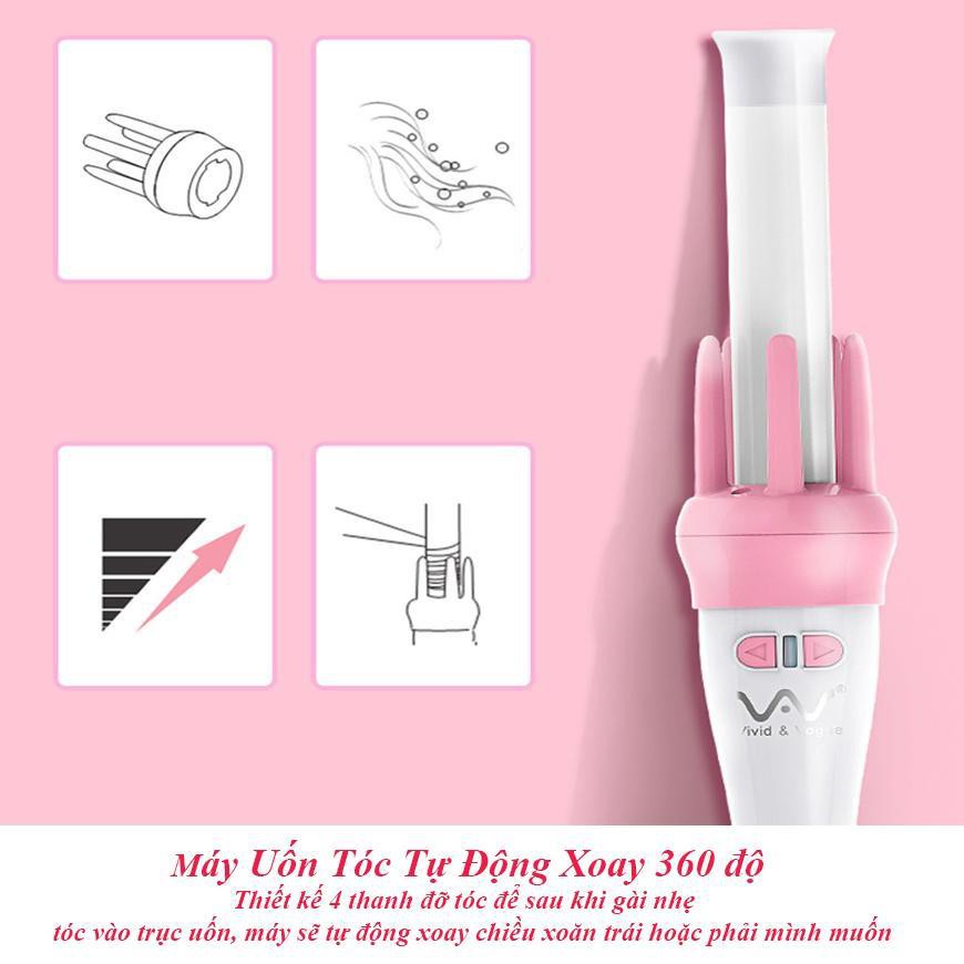 Máy uốn tóc xoăn xoay tự động 360 VIVID &amp; VOGUE, máy làm tóc uốn xoăn tự động - Chính hãng