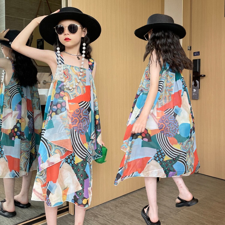 Đầm Voan Đi Biển Dáng Dài Phong Cách Bohemian Thời Trang Mùa Hè 2022 Mới Cho Bé Gái