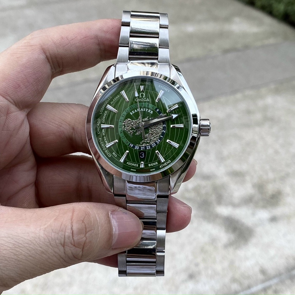 Đồng hồ nam Omega Seamaster World 42mm máy cơ Nhật cao cấp, khung thép 316l, mặt họa tiết trái đất