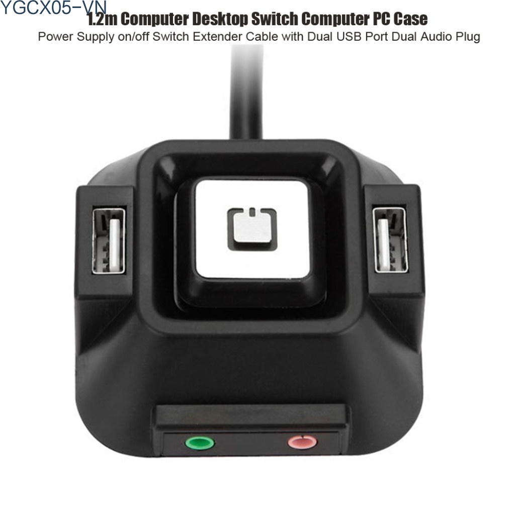 1.2m Computer Desktop Switch Computer PC Case Power Supply on/off Switch Extender Cable with Dual USB Port Dual Audio Plug