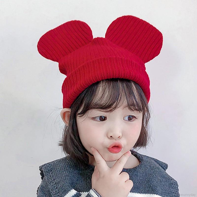 Mũ Trùm Đầu Dệt Kim Hoạ Tiết Hoạt Hình Đáng Yêu Cho Bé