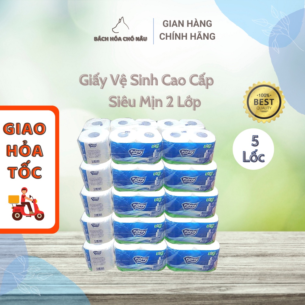 COMBO 5 LỐC Giấy Vệ Sinh Cao Cấp Pulppy 10 Cuộn Giấy 2 Lớp Cao Cấp [ Hàng Mới Chính Hãng]