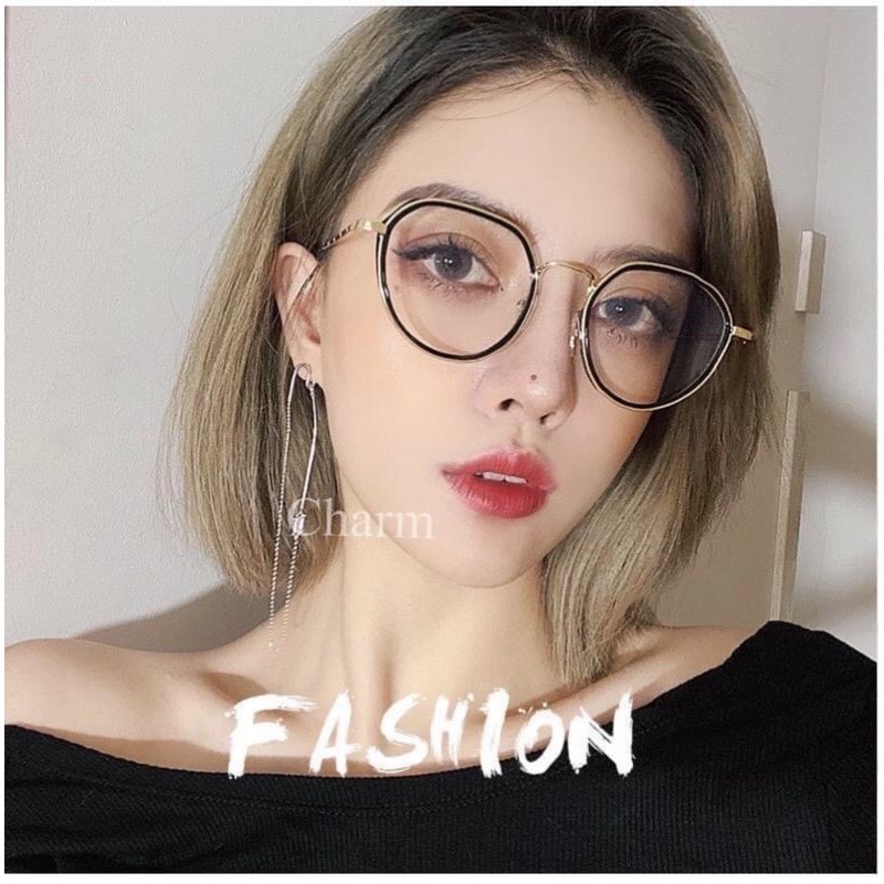Gọng kính cận nữ khung viền kim loại kính giả cận hàn quốc