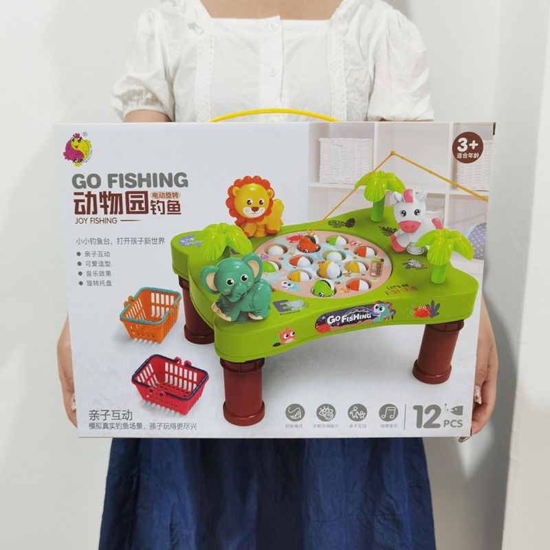 Bộ đồ chơi câu cá cao cấp cho bé -fishing toys-có nhạc-rừng xanh chạy pin-giỏ đựng cá