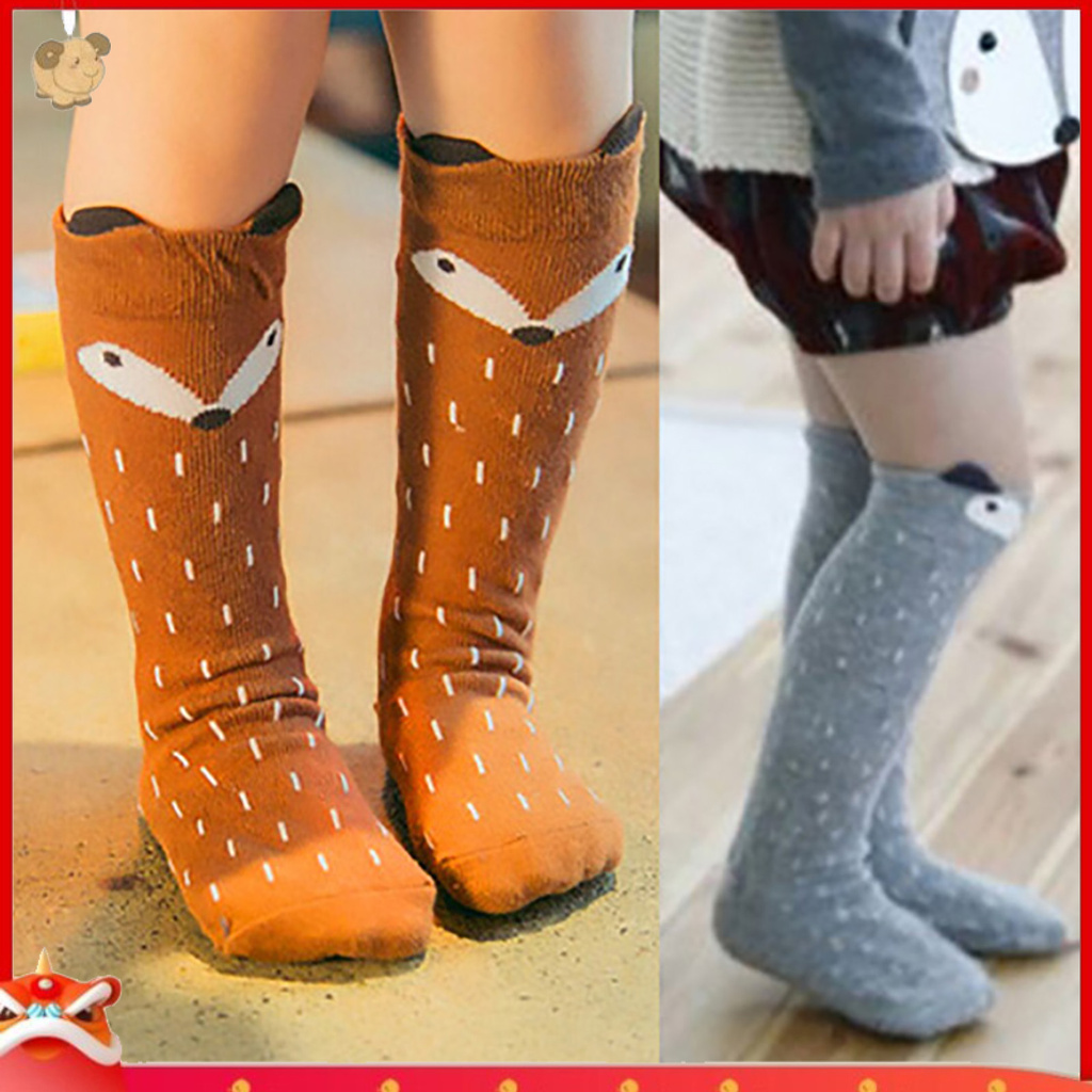 Tất Đầu Gối Chất Cotton Hoạ Tiết Chú Cáo Cho Bé Gái