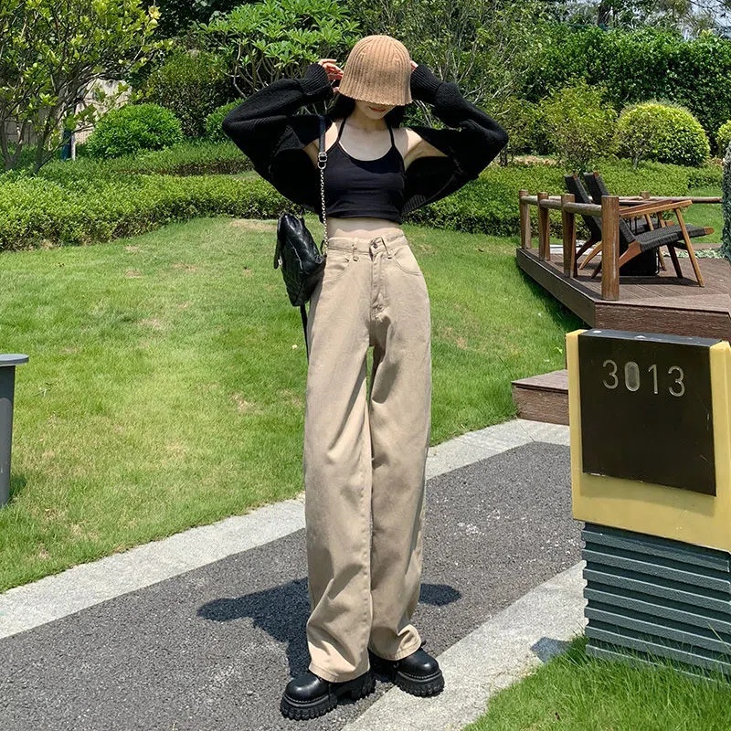 IELGY Quần Jean Dài Lưng Cao Dáng Rộng Thời Trang Cá Tính Cho Nữ