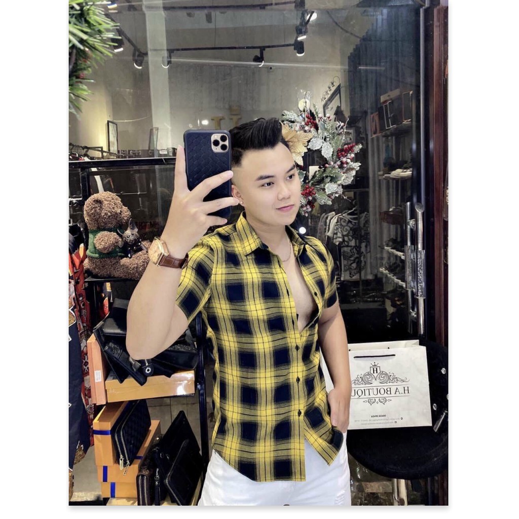 Áo sơ mi nam caro tay ngắn phong cách tre trung năng động 2021
