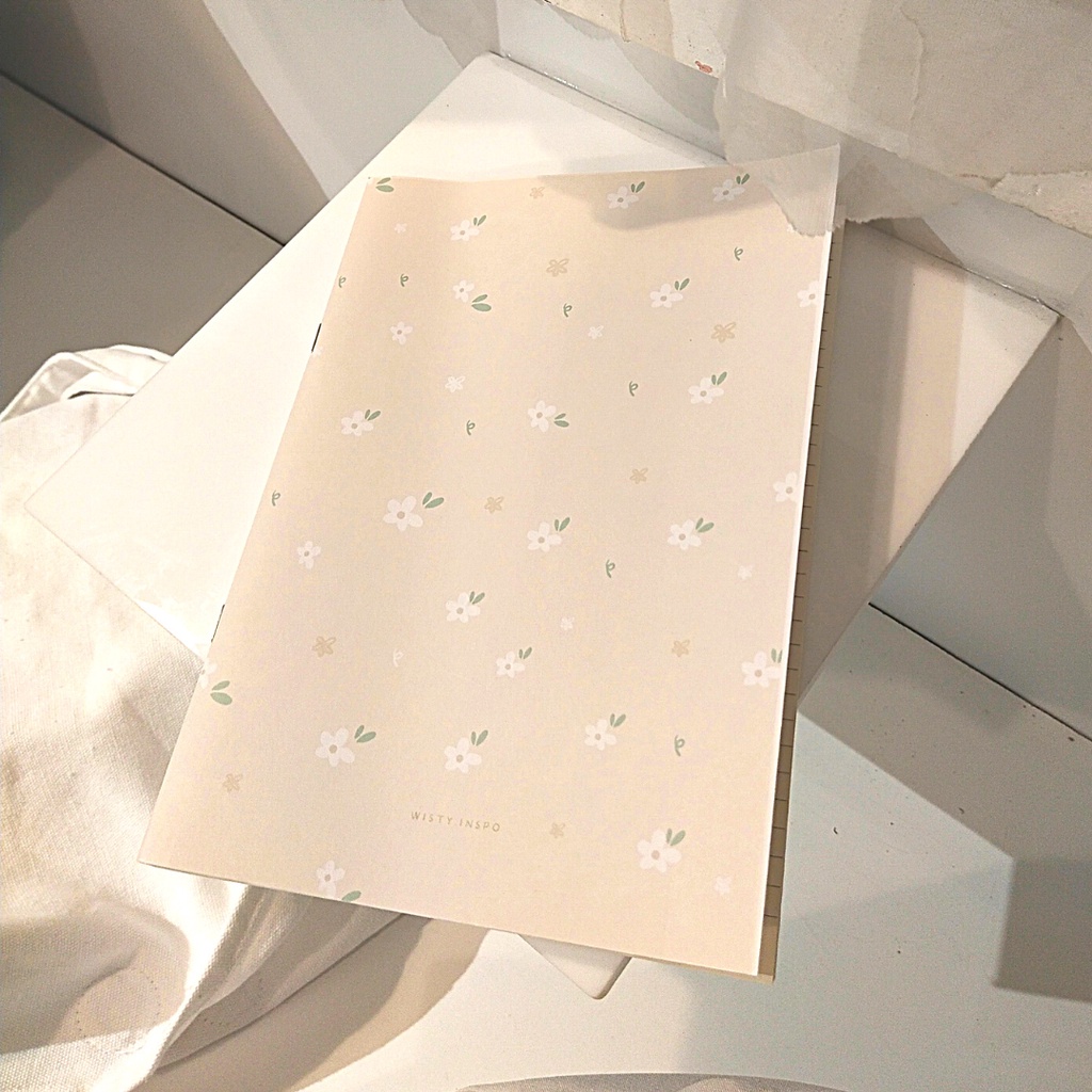 Tập vở học sinh B5 bìa màu kem nâu hoa nhí trắng 80gsm ruột kẻ ngang-ô vuông